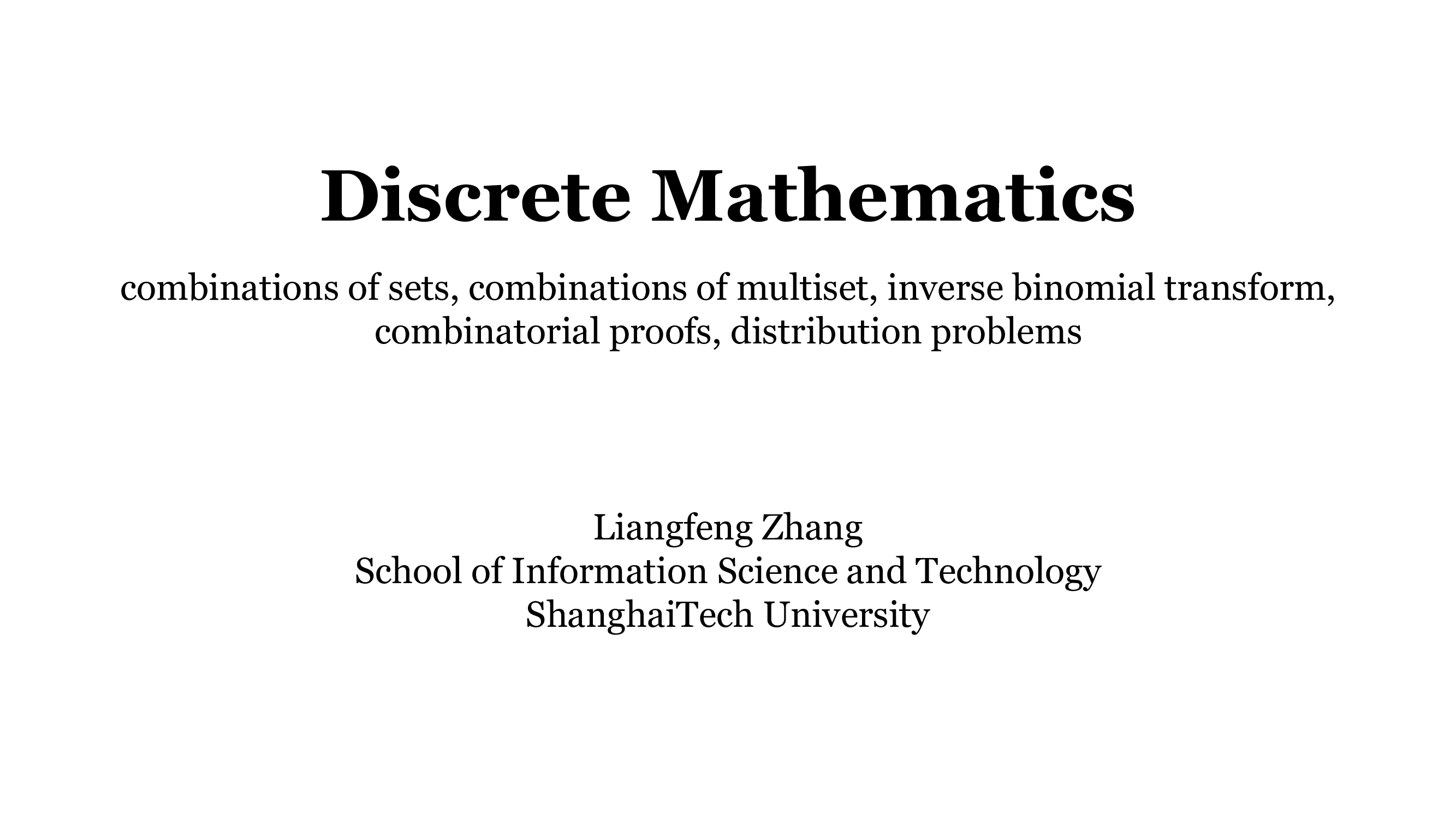 L12 – Combinatorics: Sets, Multisets, Binomial Inversion, and Distribution Problems